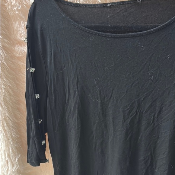 Chic Black Blouse with Embellished Sleeves - Picture 3 of 4